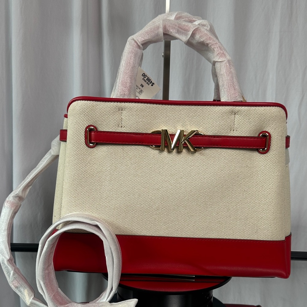 Michael Kors Red leather and Cream canvas Satchel/crossbody combo